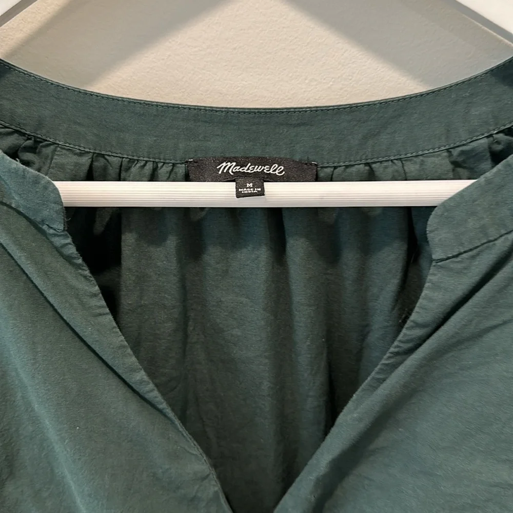 Madewell Long Sleeve Mini Dress Poplin Cotton Wrap Green Casual Quiet Luxury - Picture 6 of 13